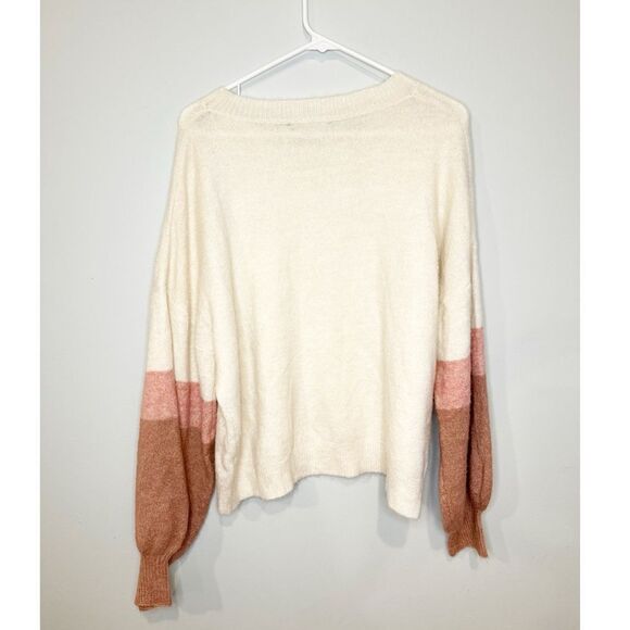 Lulus cream color block oversized knit sweater - Picture 3 of 4